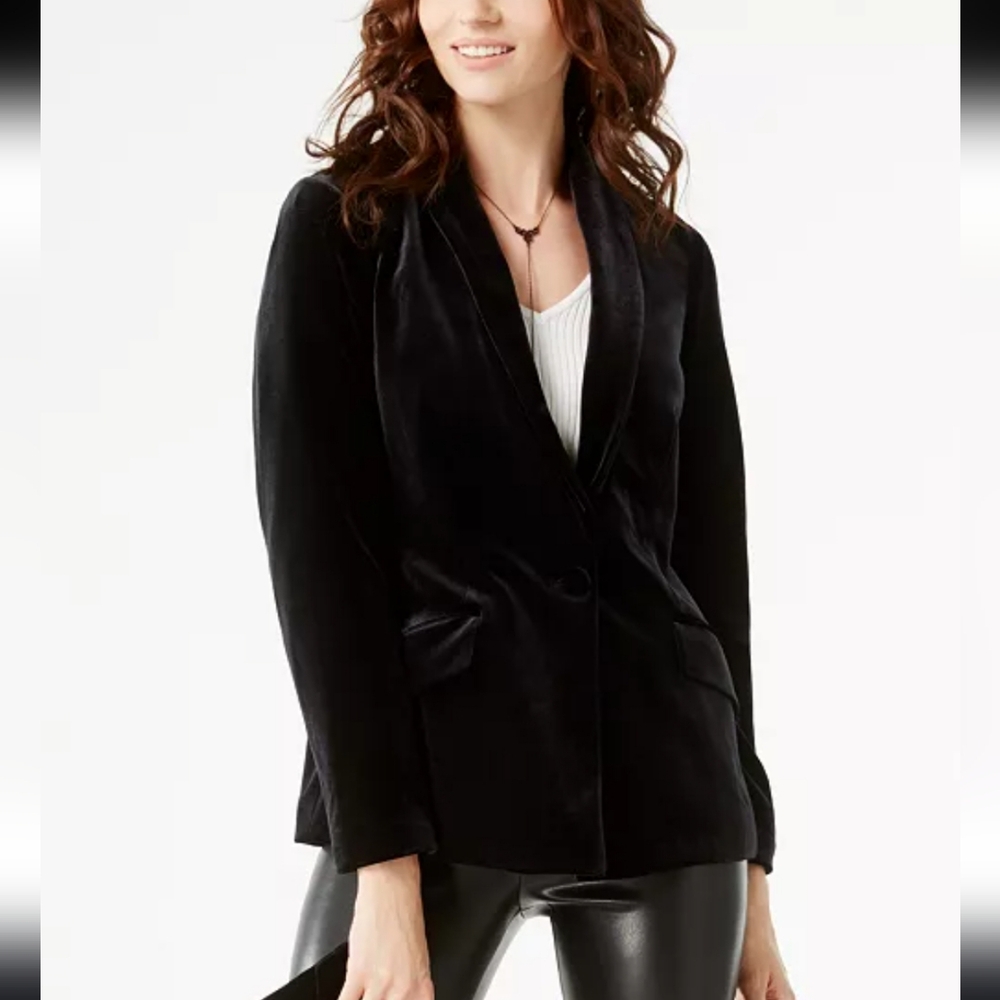 INC Womens Velvet Blazer, Black, Small